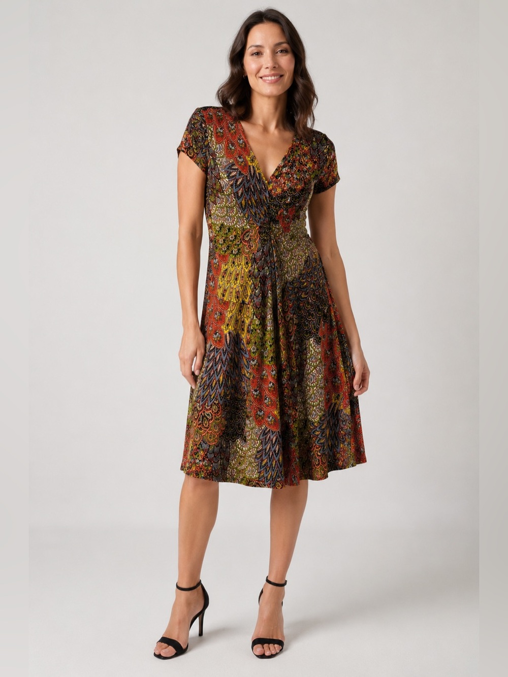 Joseph Ribkoff Abstract Paisley Fit & Flare Dress Size 10 Made in Canada